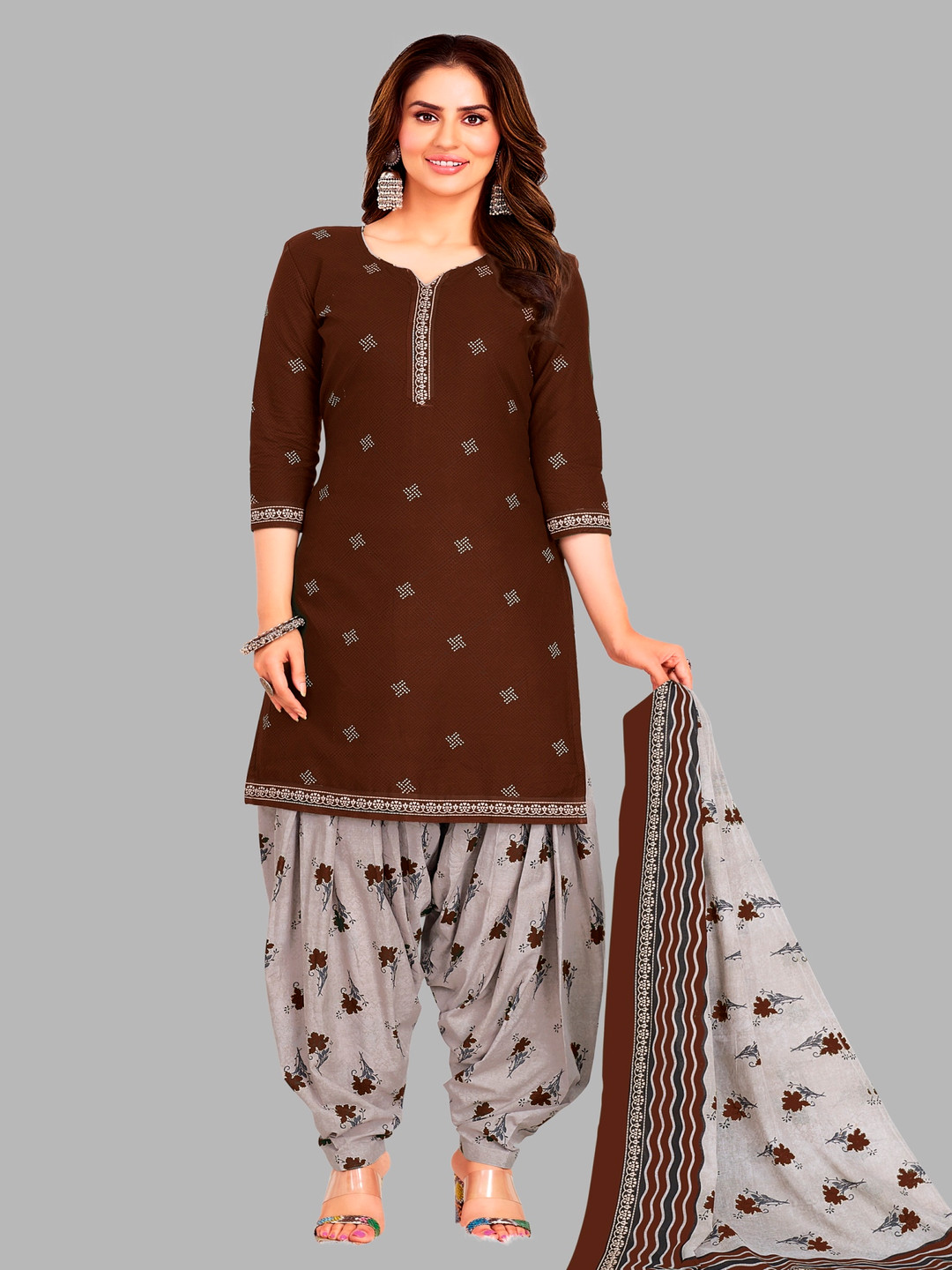 

shree jeenmata collection Geometric Printed Pure Cotton Unstitched Dress Material, Grey