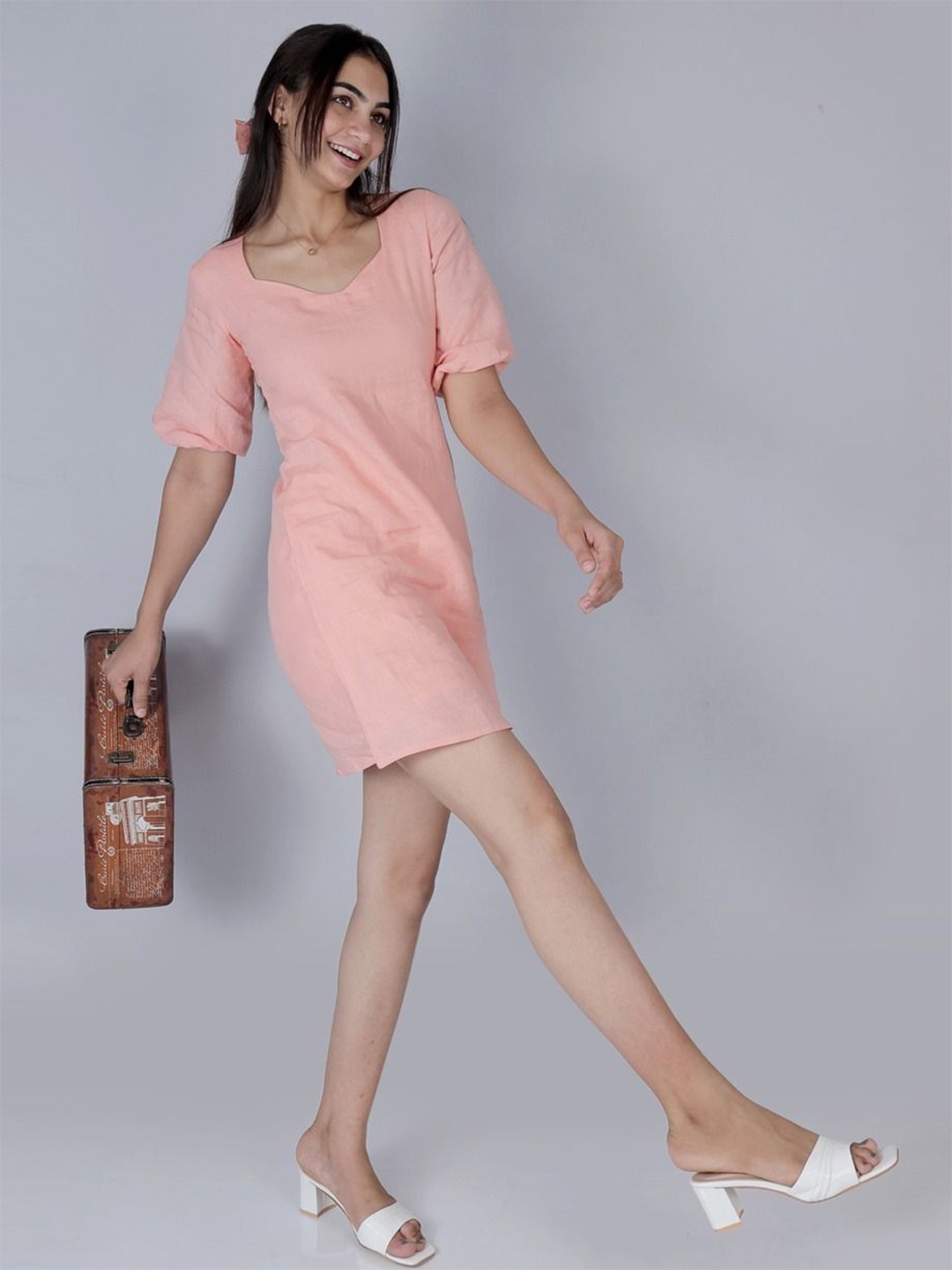 

House of Harakh Women Sheath Mini Dress, Peach
