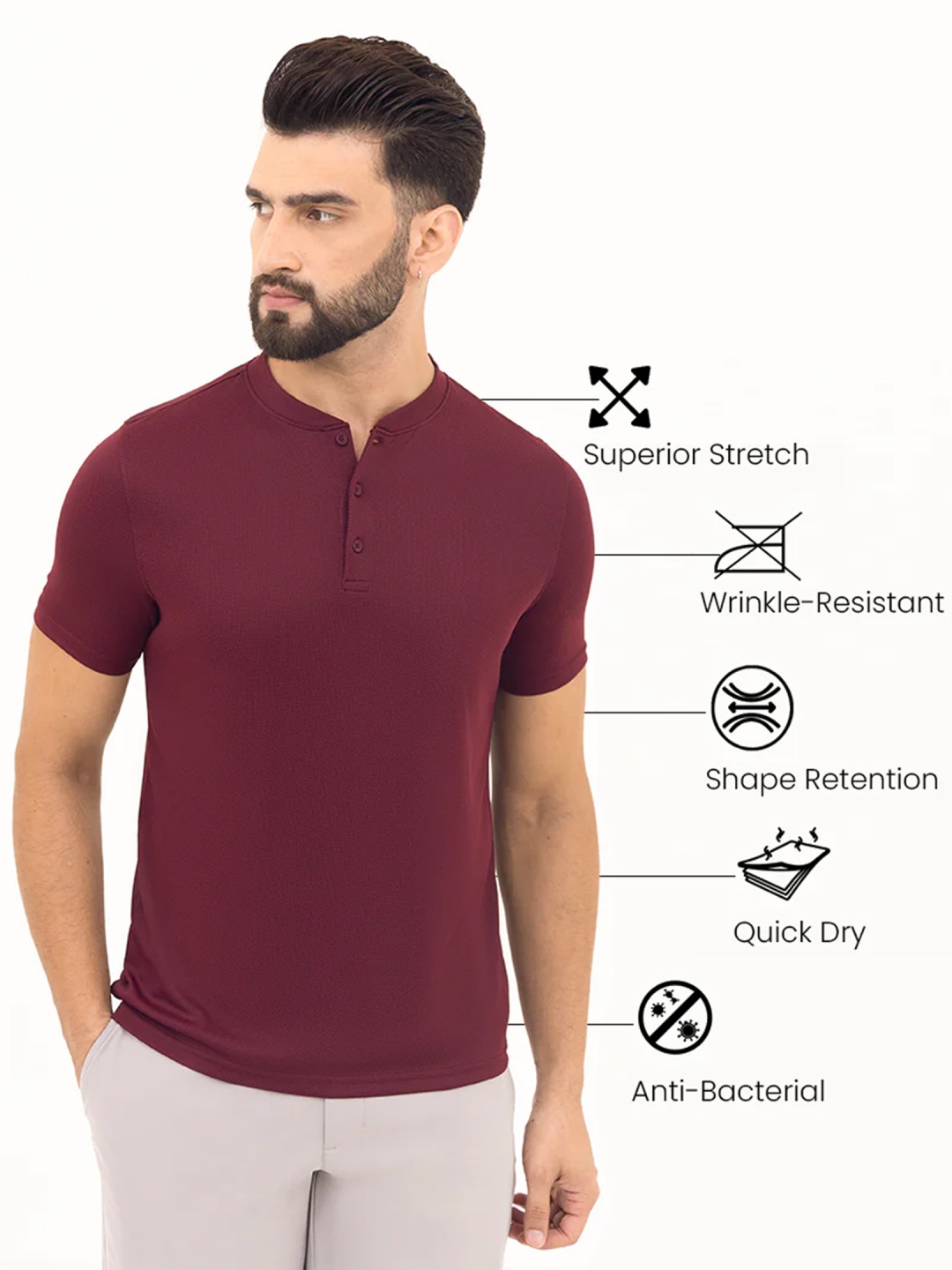 

Harfun Men Solid Henley Neck T-shirt, Burgundy