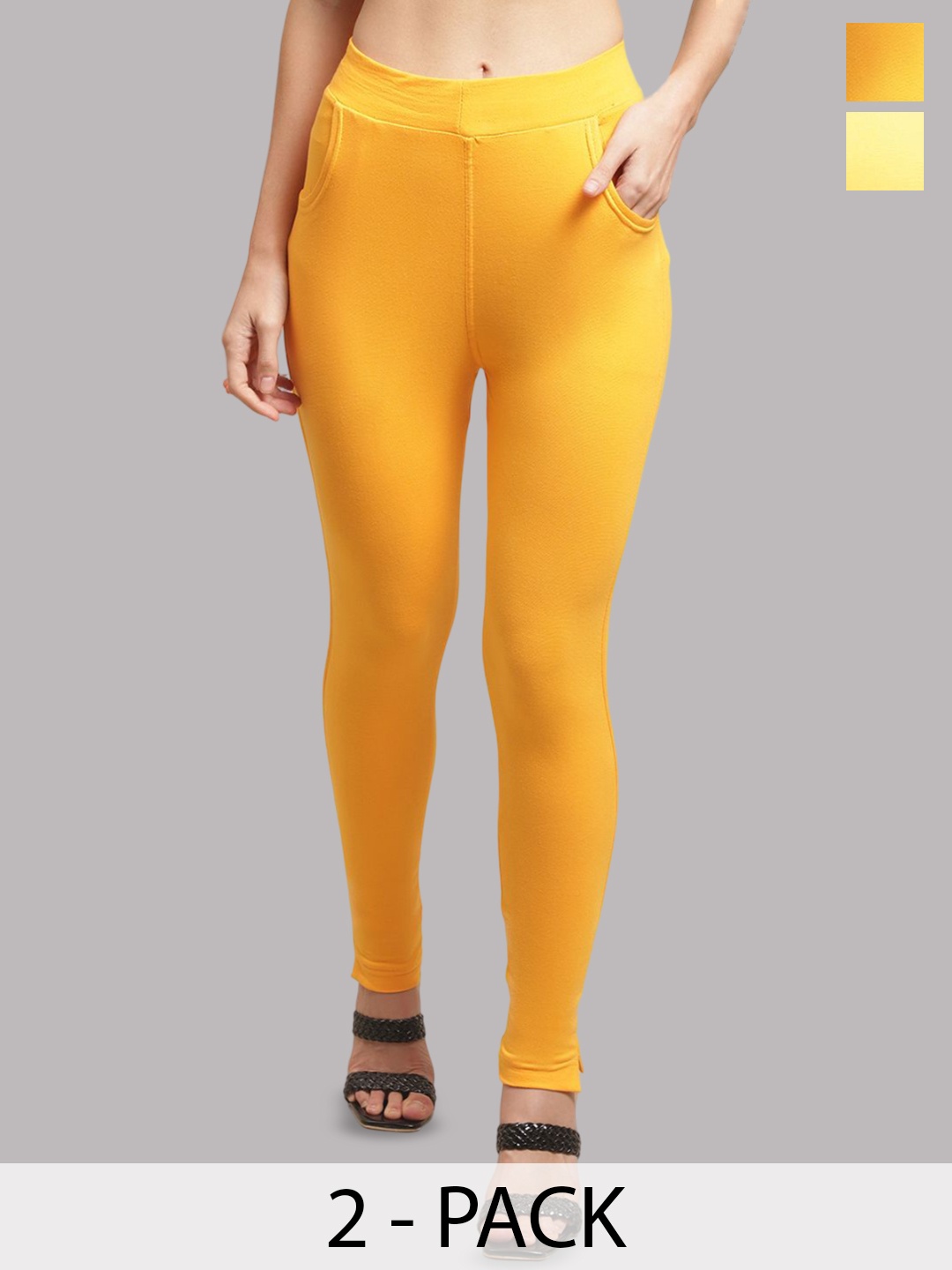 

Valles365 by S.C. Plus Size Pack Of 2 Women Cotton Ankle Length Leggings, Yellow