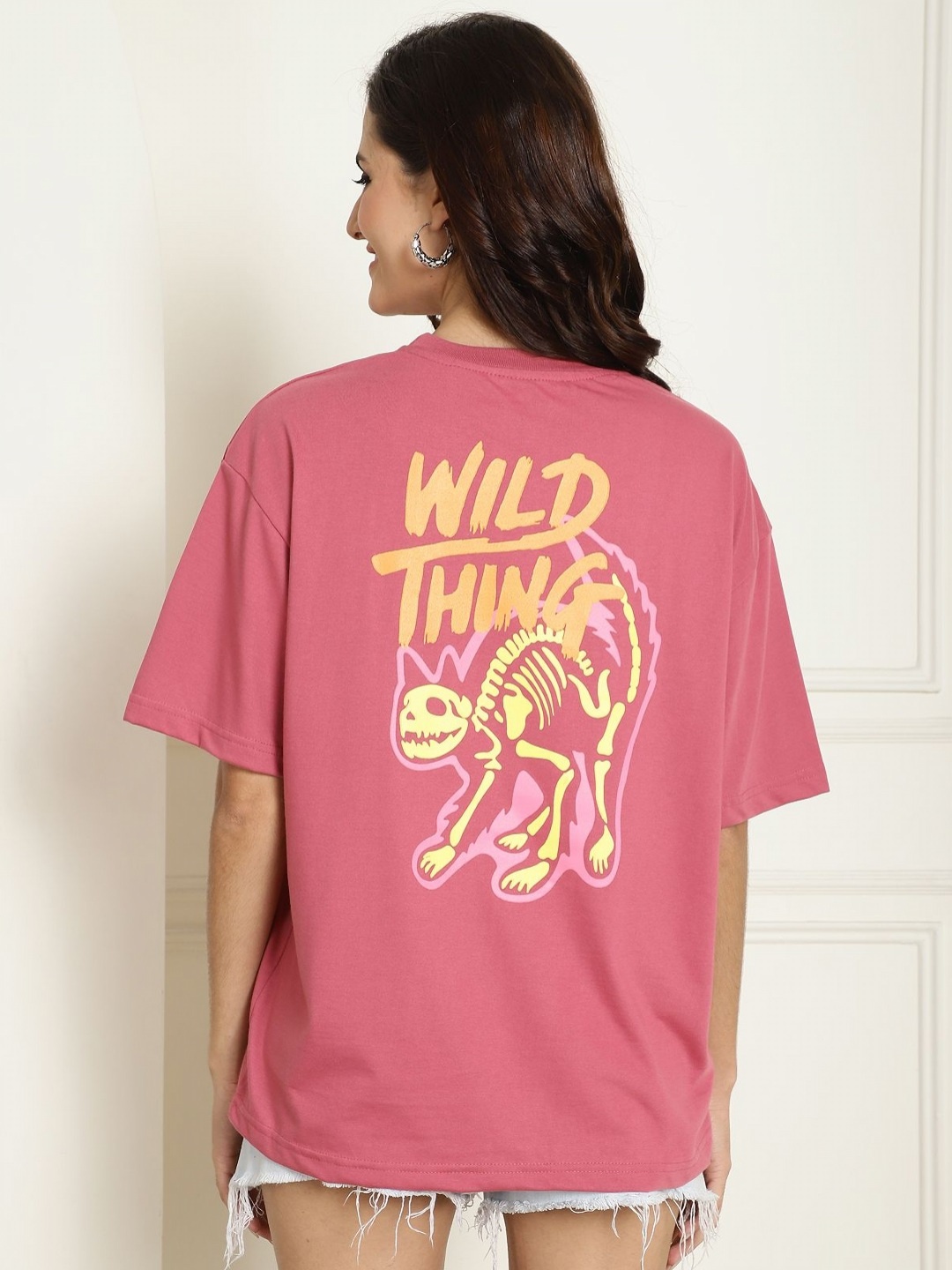 

Dreambe Women Typography Printed Fusion Applique T-shirt, Pink
