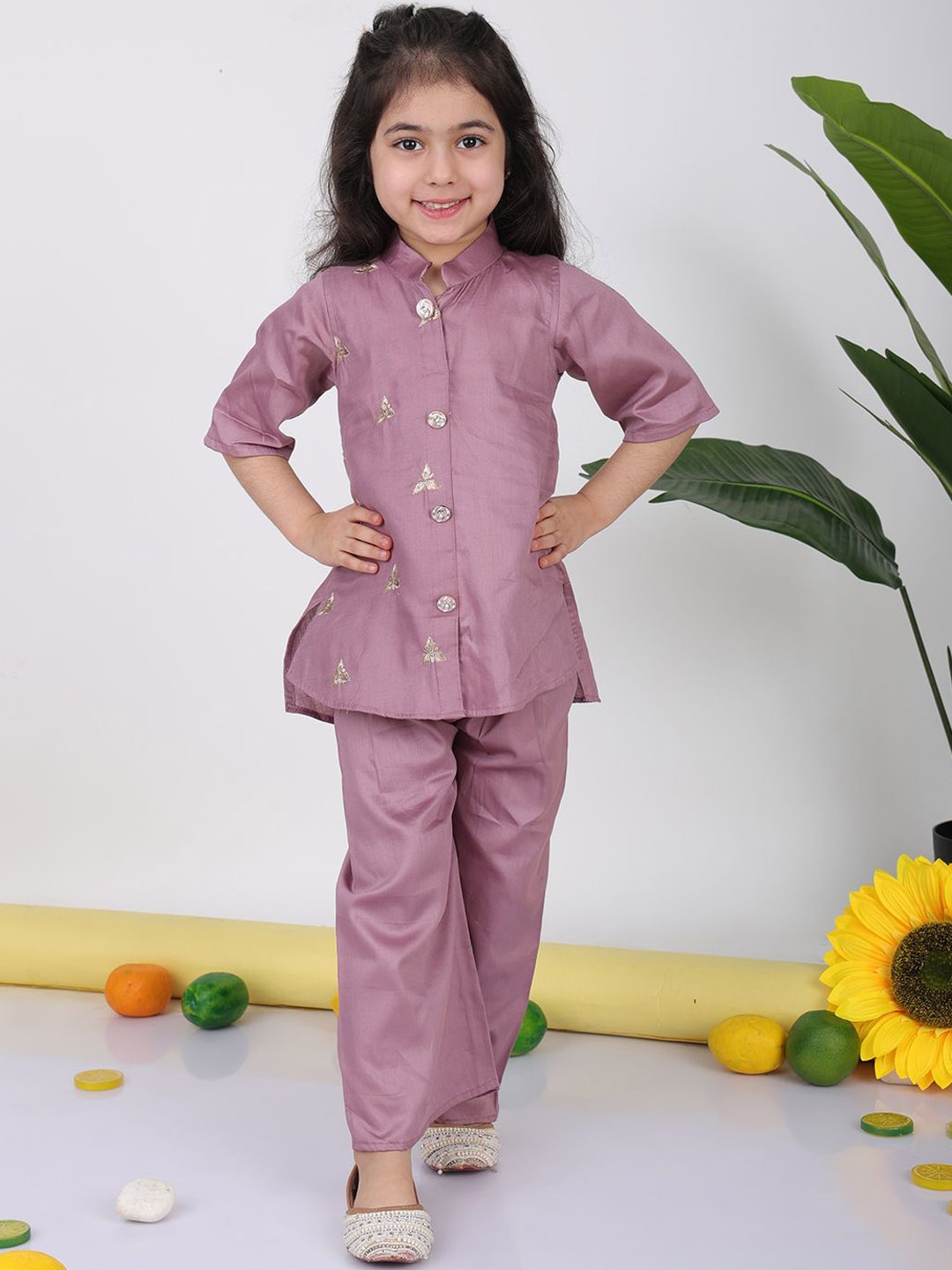 

Here&Now X Kinder Kids Embellished Shirt with Trousers, Purple