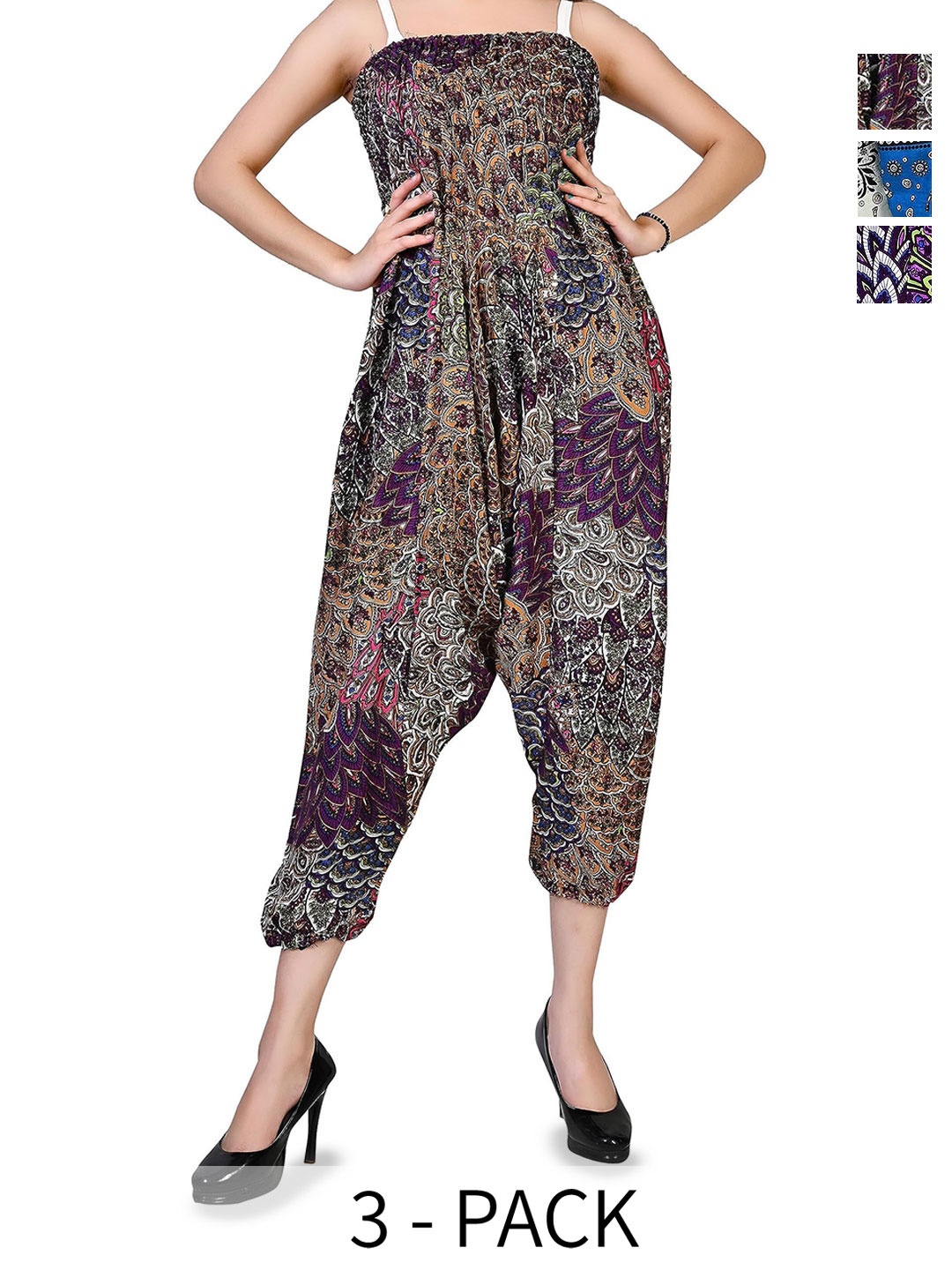 

NarNari Women Pack Of 3 Printed Mid-Rise Harem Pants, Purple