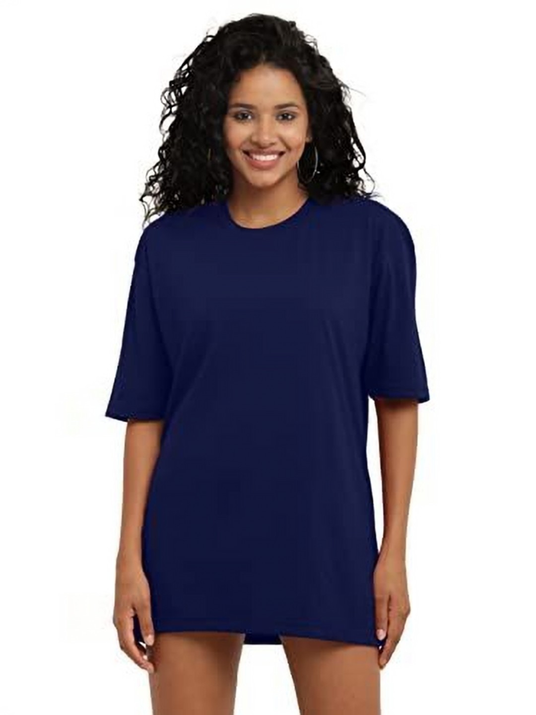 

NOTWILD Women Solid Round Neck Cotton Relaxed Fit T-shirt, Blue