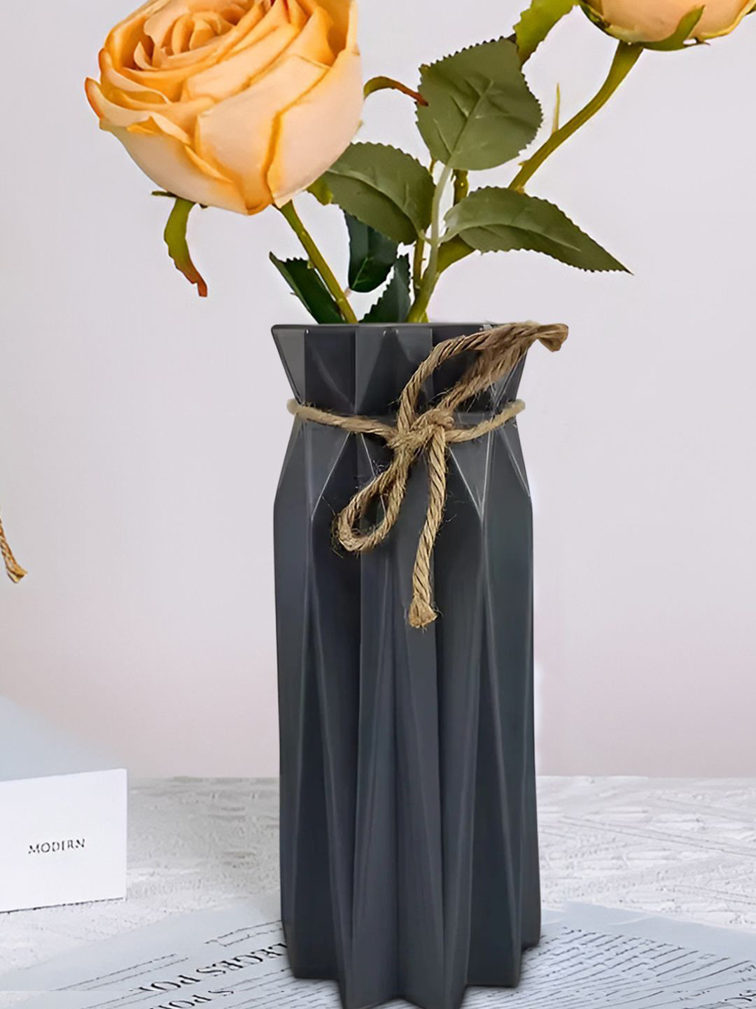 

DecorTwist Grey Plastic Flower Vases for Home Decor (Pack of 4)