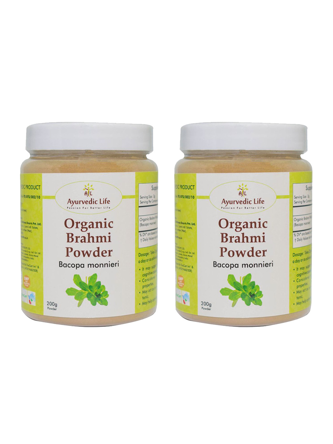 

Ayurvedic Life Set Of 2 Organic Brahmi Powder - 200 g Each, White