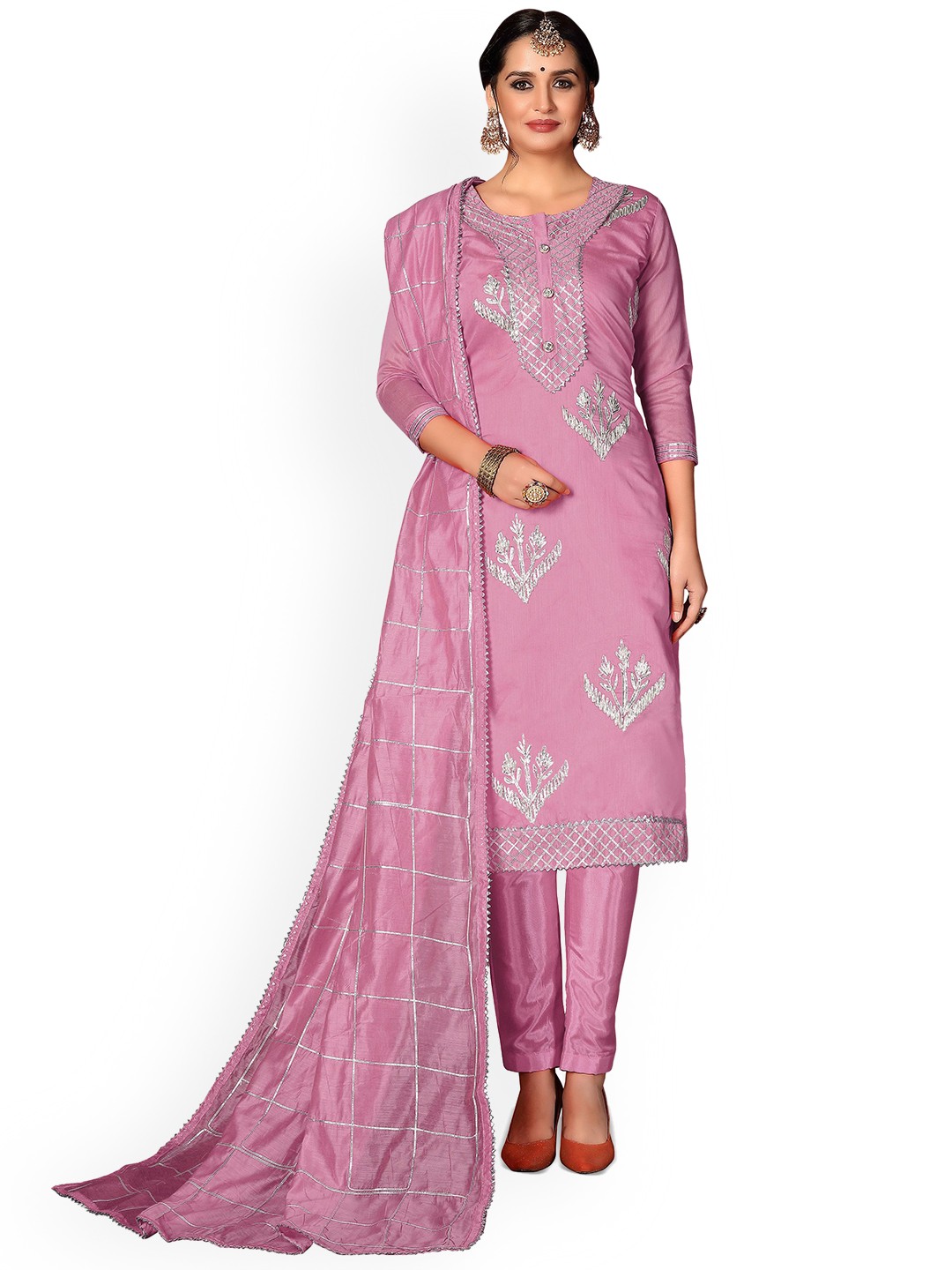 

HERE&NOW Unstitched Dress Material, Pink