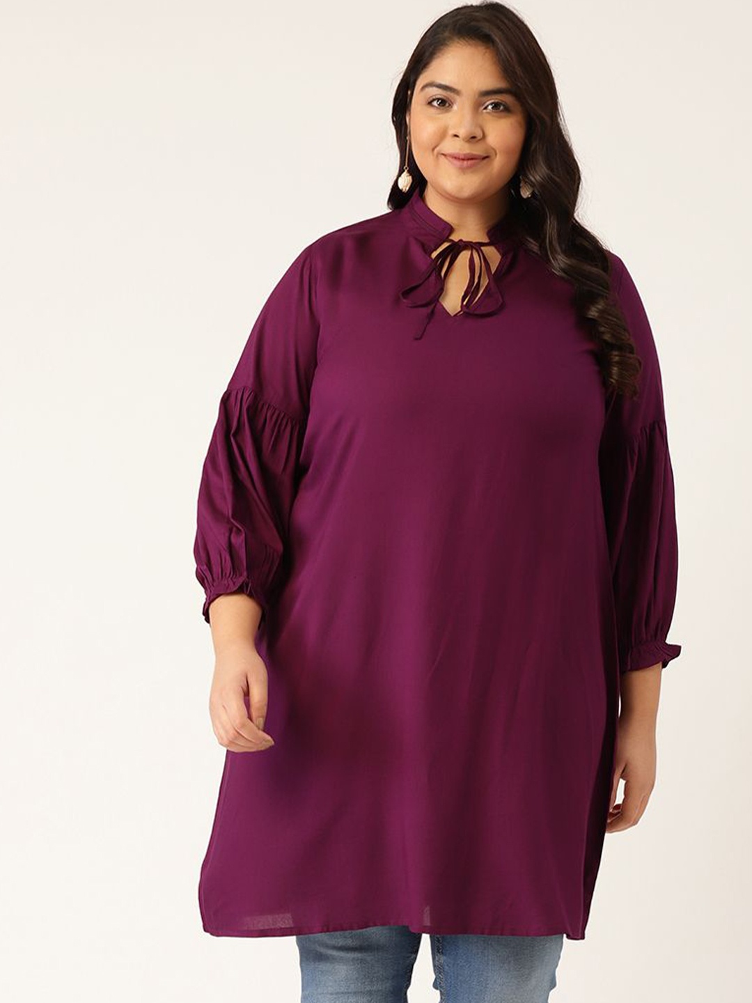 

theRebelinme Women Plus Size Mandarin Collar Tunic, Burgundy