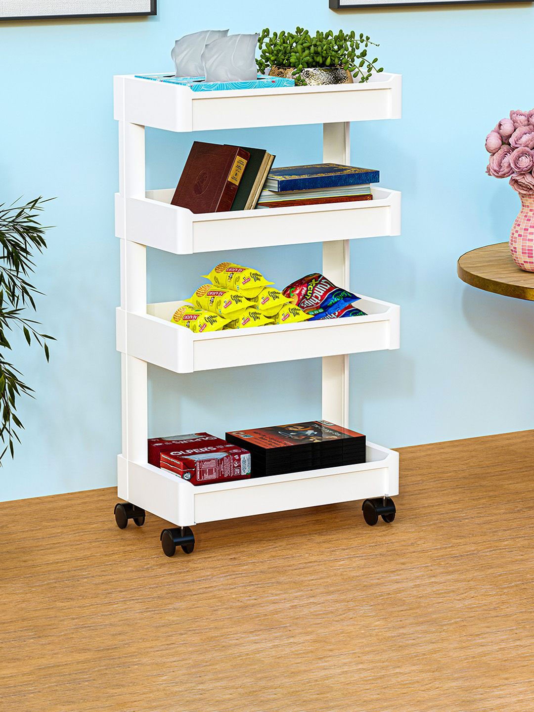 

Kuber Industries White Self Design 4-Layer Stackable Storage Organisers