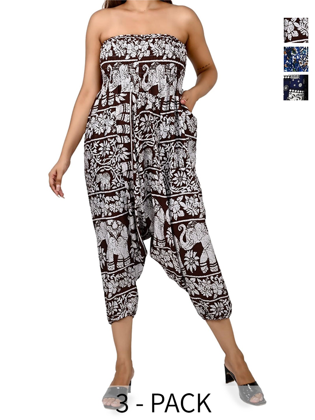 

NarNari Pack Of 3 Printed High Rise Harem Pants, White