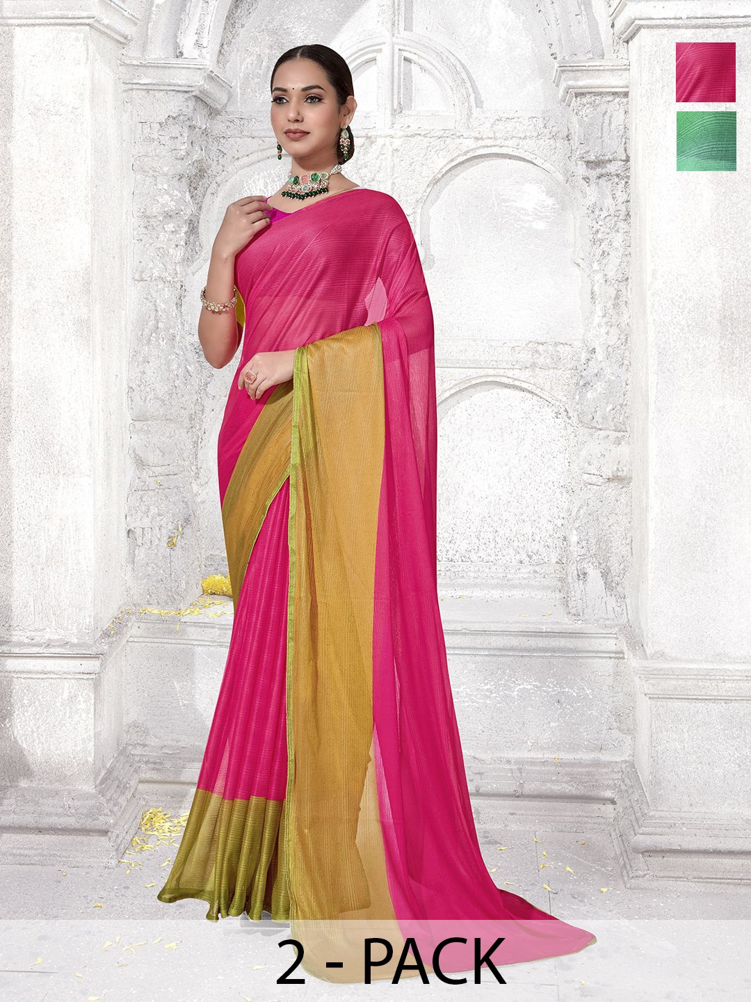 

Anouk Rustic Pack Of 2 Colourblocked Saree, Pink