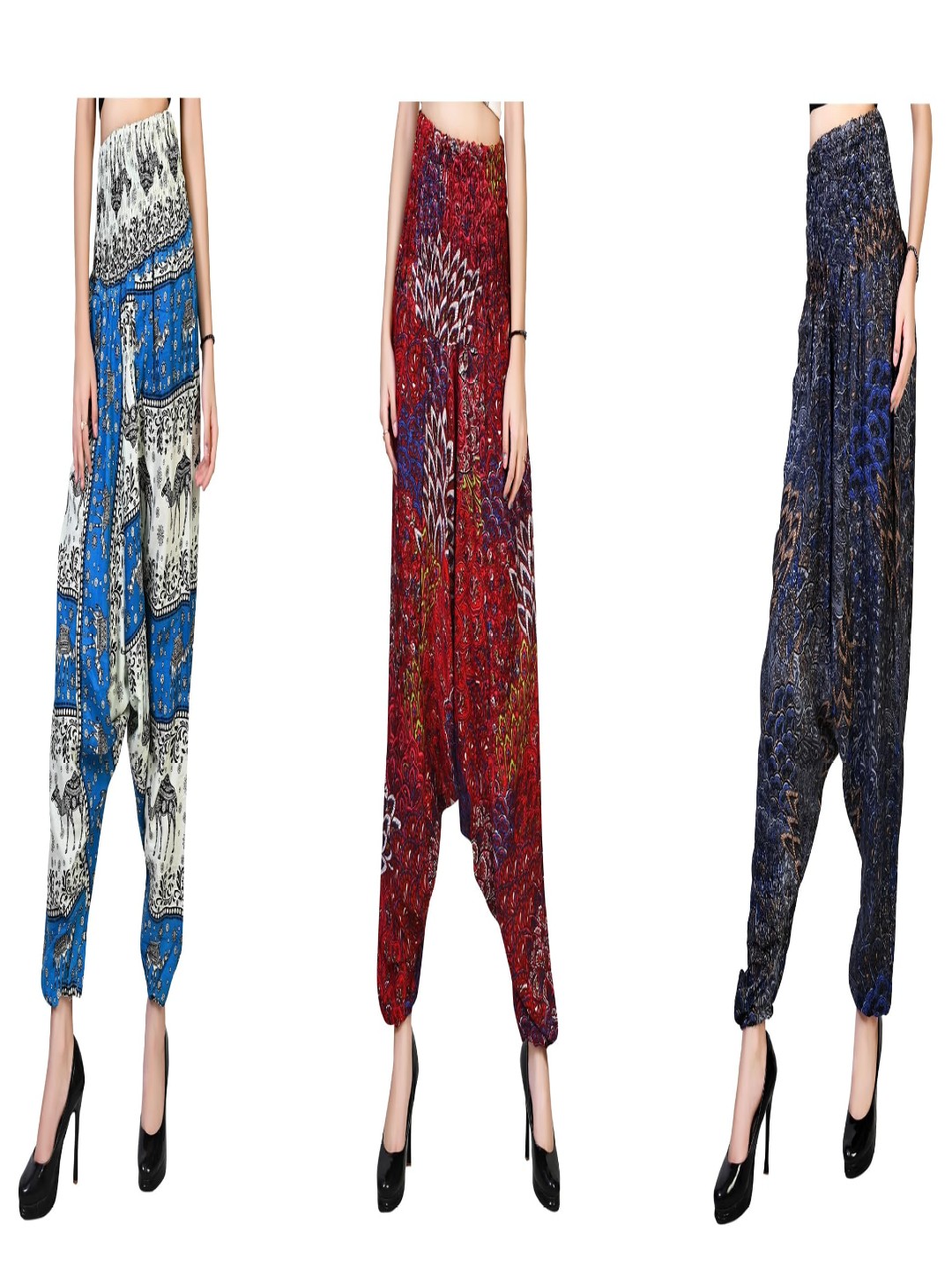 

NarNari Women Pack Of 3 Printed Mid-Rise Harem Pants, Blue