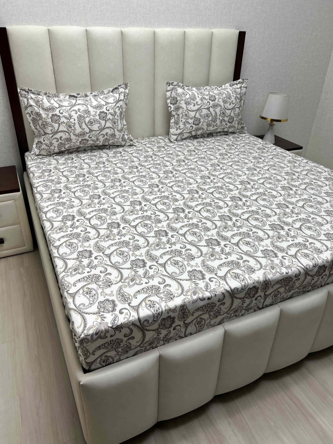 

Pure Decor White & Brown Ethnic Motifs Queen Bedsheet with 2 Pillow Covers