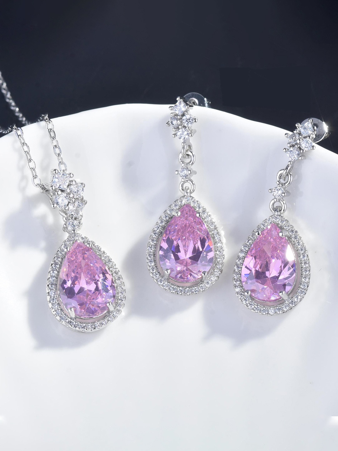 

Jewels Galaxy Silver-Plated Cubic Zirconia-Studded Jewellery Set