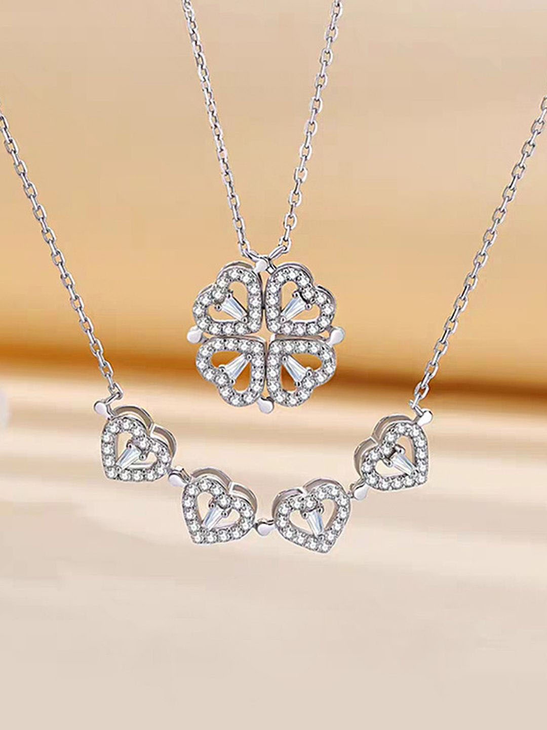 

BEYTER Stainless Steel AD Stone Studded Heart Shaped Minimal Necklace, Silver