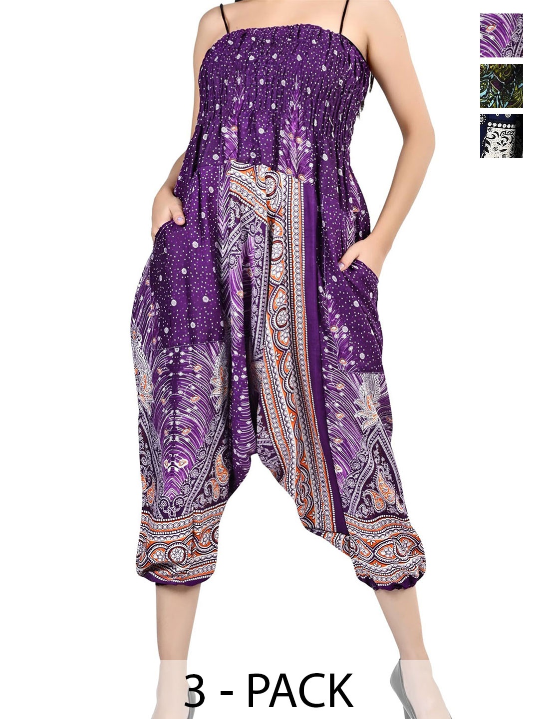 

NarNari Women Pack Of 3 Printed Mid-Rise Harem Pants, Purple