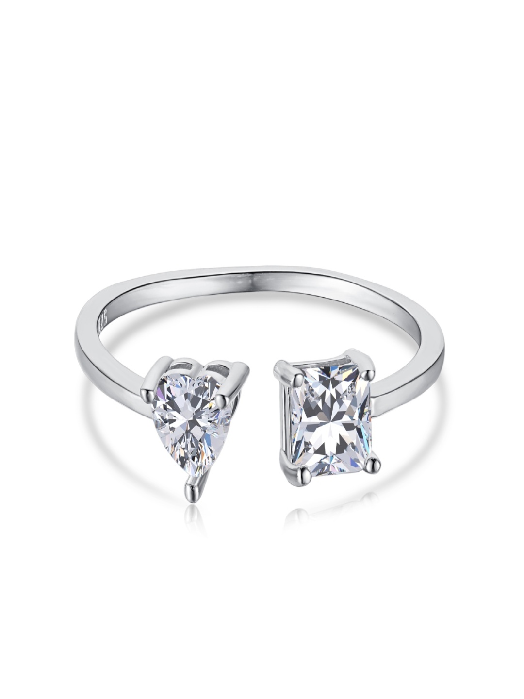 

October 22 Rhodium-Plated CZ-Studded Adjustable Ring, Silver