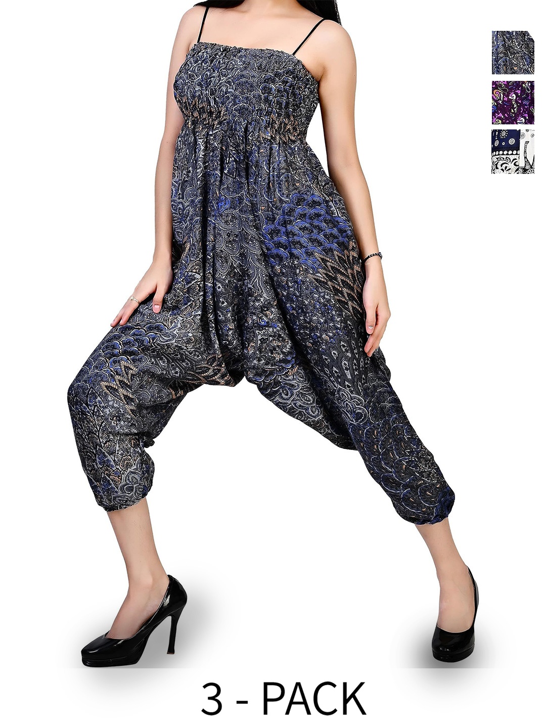 

NarNari Women Pack Of 3 Ethnic Motifs Printed Harem Pants, Blue