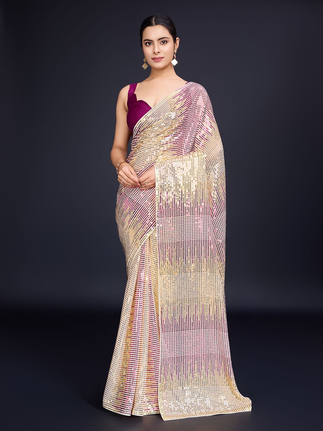

Moda Rapido Embellished Sequinned Pure Georgette Saree, Pink
