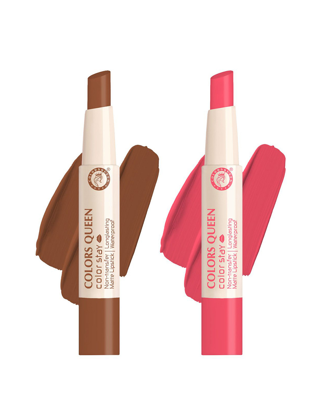 

Colors Queen Set Of 2 Color Stay Non Transfer Matte Lipsticks - Nudit 14 & Coffee 17, Brown