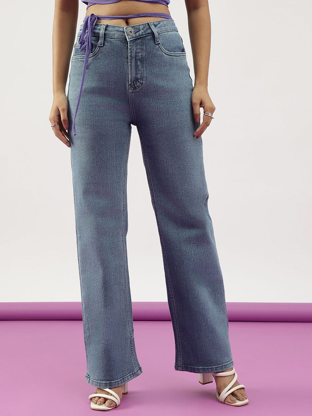 

Code 61 Women Straight Fit High-Rise Light Fade Stretchable Jeans, Navy blue