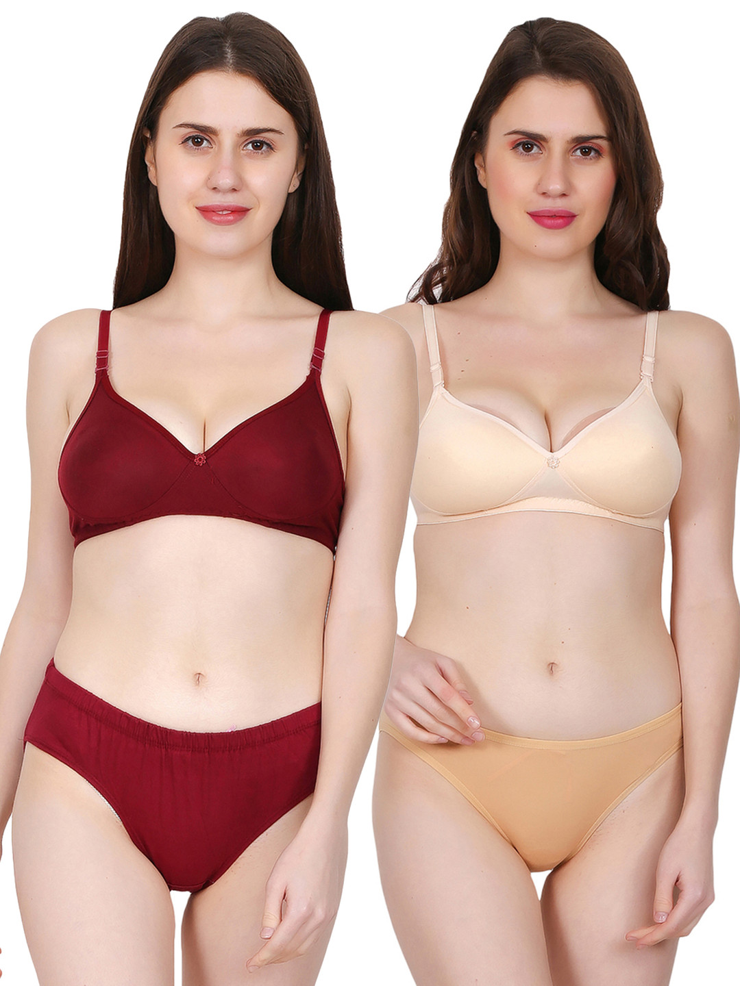 

chia fashions Pack Of 2 Padded Lingerie Set - CHFS-PAD-MRN-BEG-30B, Maroon