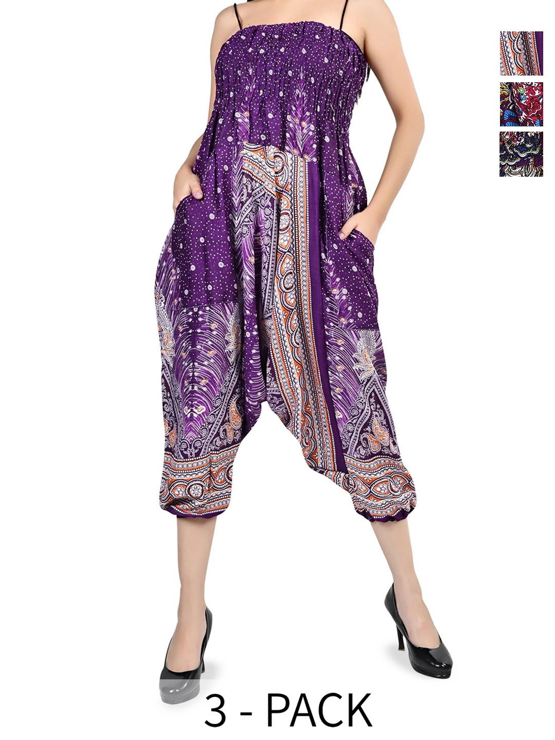 

NarNari Women Pack Of 3 Printed High-Rise Harem Pants, Purple