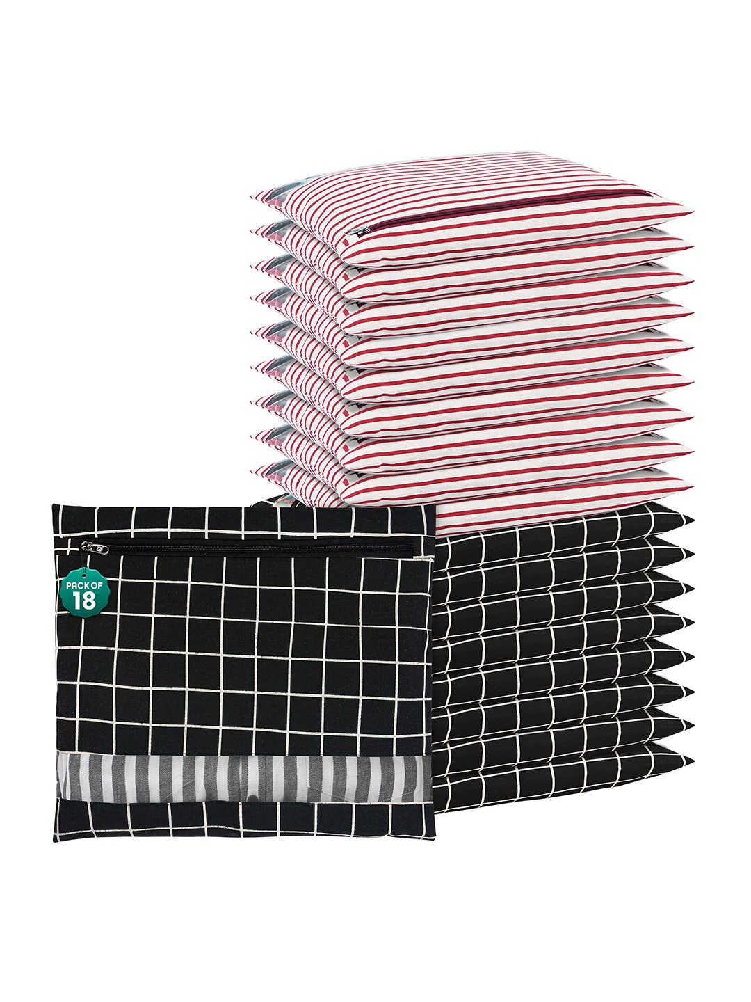 

Kuber Industries Black & White 18 Pieces Checked Mesh Cotton Clothes Storage Organizers