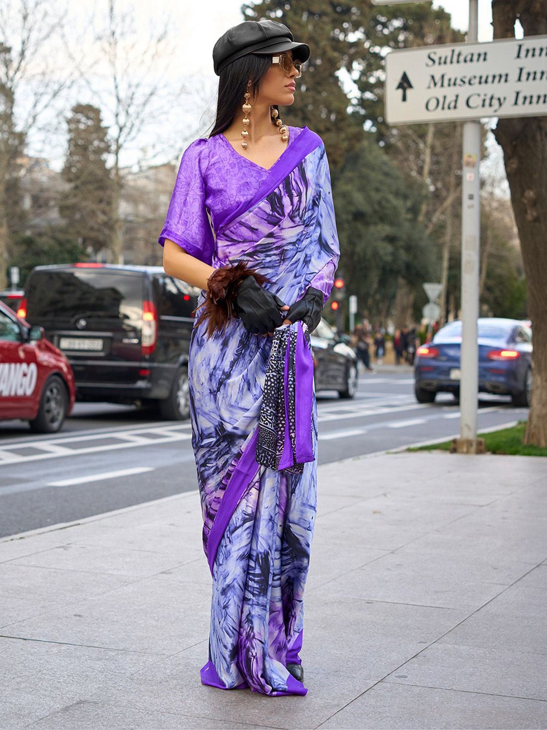 

BLENDIFY Satin Saree, Purple