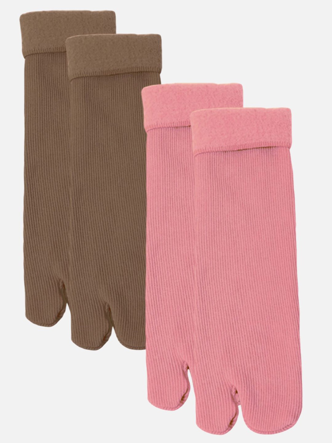 

StyFun Women Pack Of 2 Ribbed Calf Length Thermal Warm Winter Thumb Toe Crew Socks, Pink