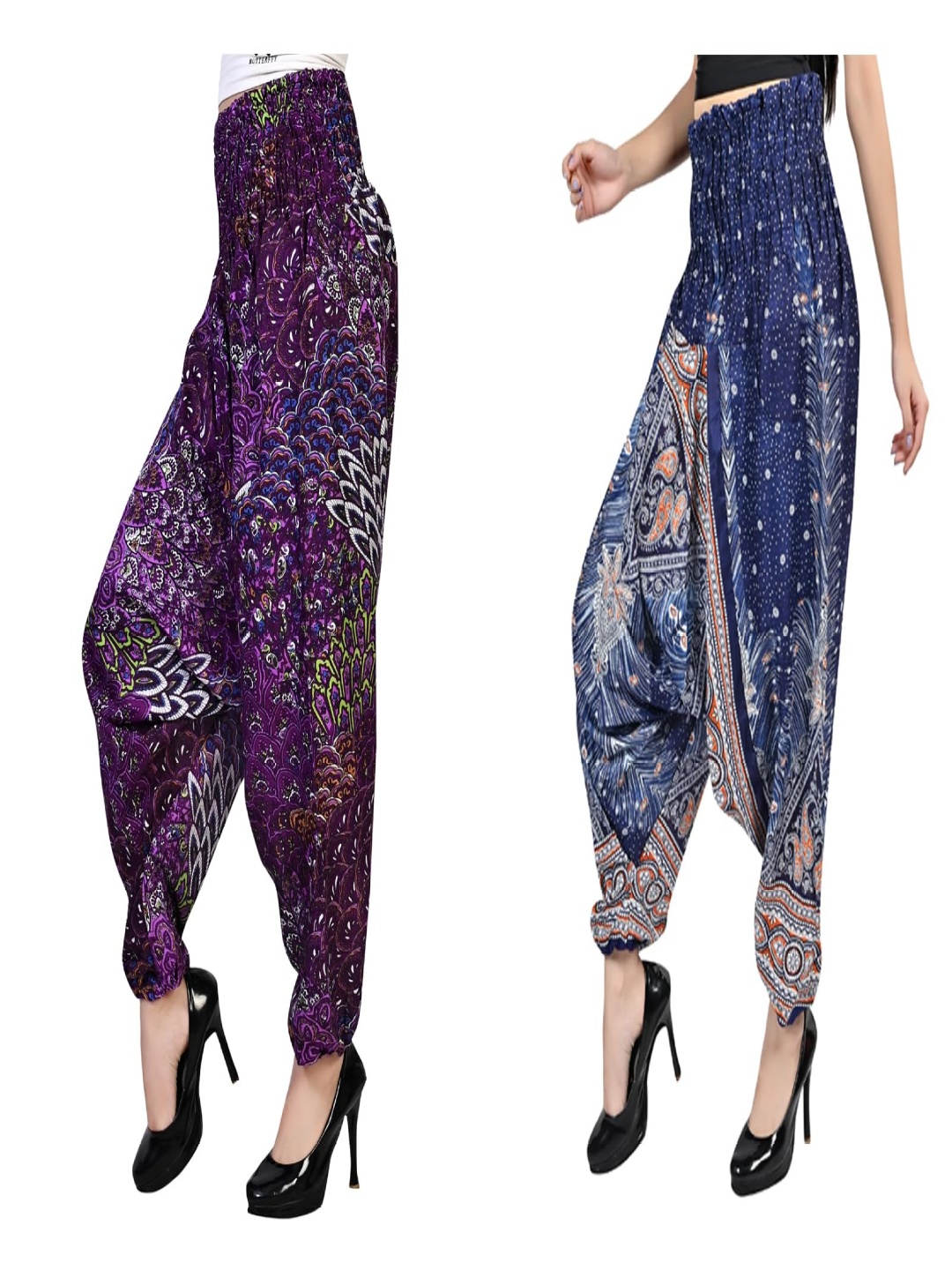 

NarNari Women Pack Of 2 Ethnic Motifs Printed High-Rise Harem Pants, Purple