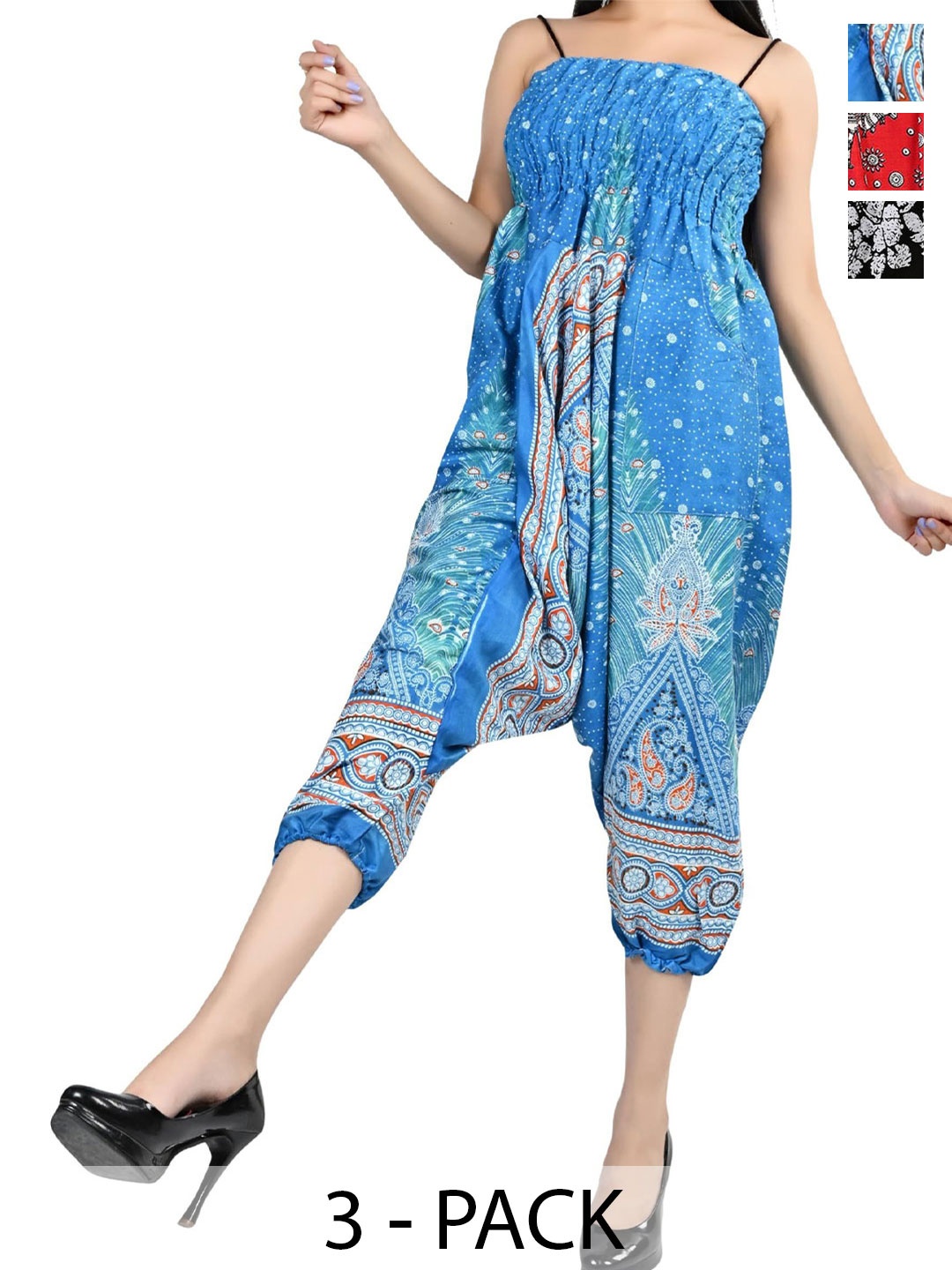 

NarNari Women Pack Of 3 Floral Printed High Rise Harem Pants, Blue