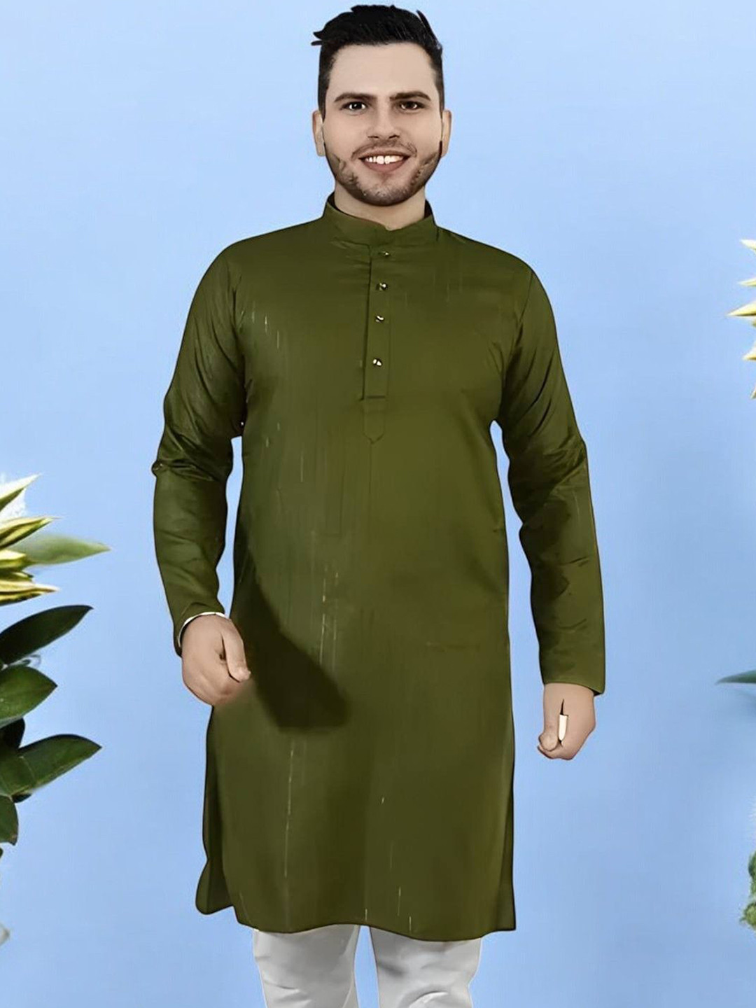 

Atly Woven Design Mandarin Collar Jacquard Pure Cotton Straight Kurta, Green