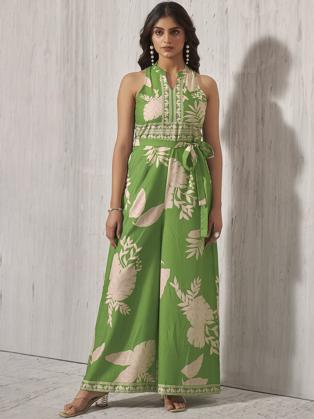 

Anouk Women Printed Basic Jumpsuit with Belt, Green