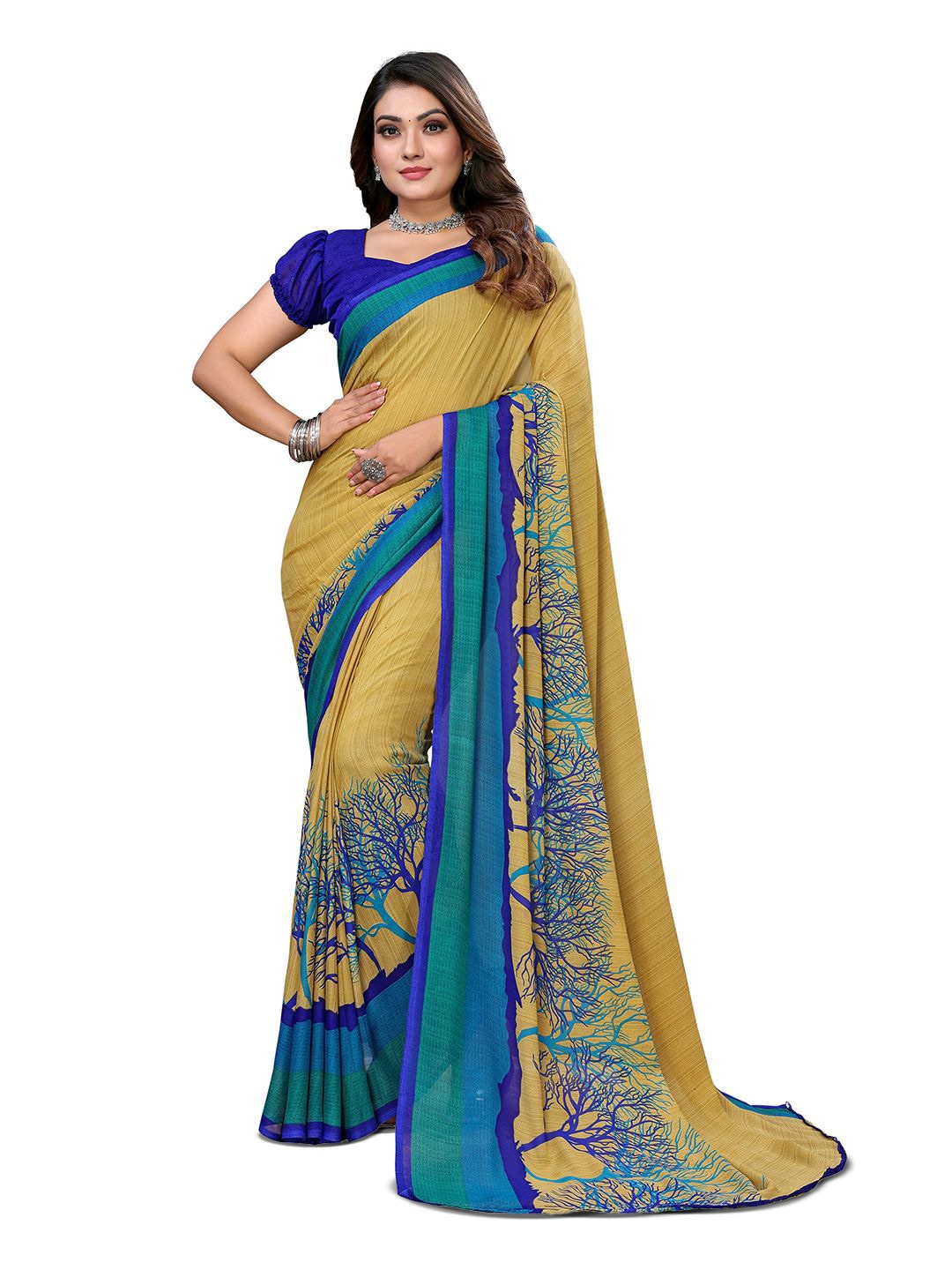 

Moda Rapido Floral Poly Georgette Saree, Green