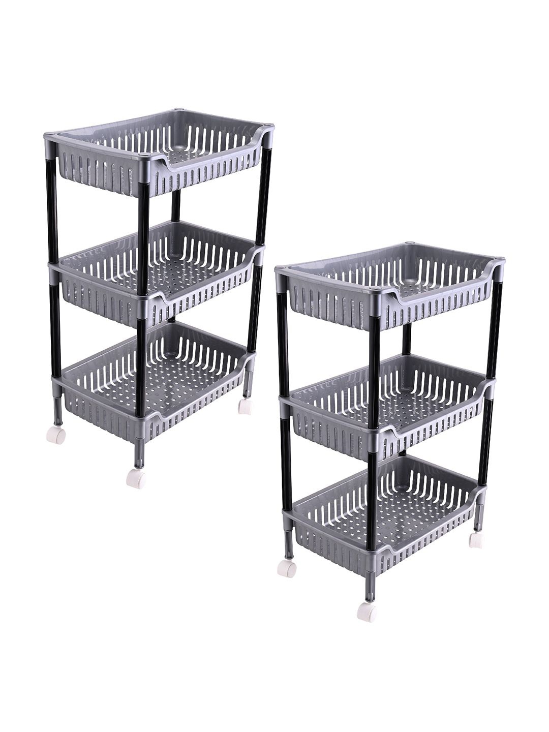 

Kuber Industries Grey & Black 2 Pieces Durable Rack with 3-Tier trolley Kitchen Storage