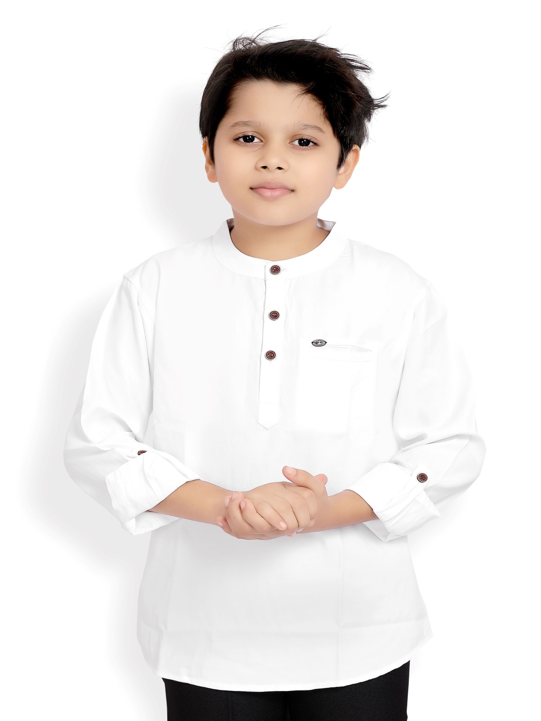

Z & G trends Boys Standard Fit Band Collar Solid Cotton Casual Shirt, White