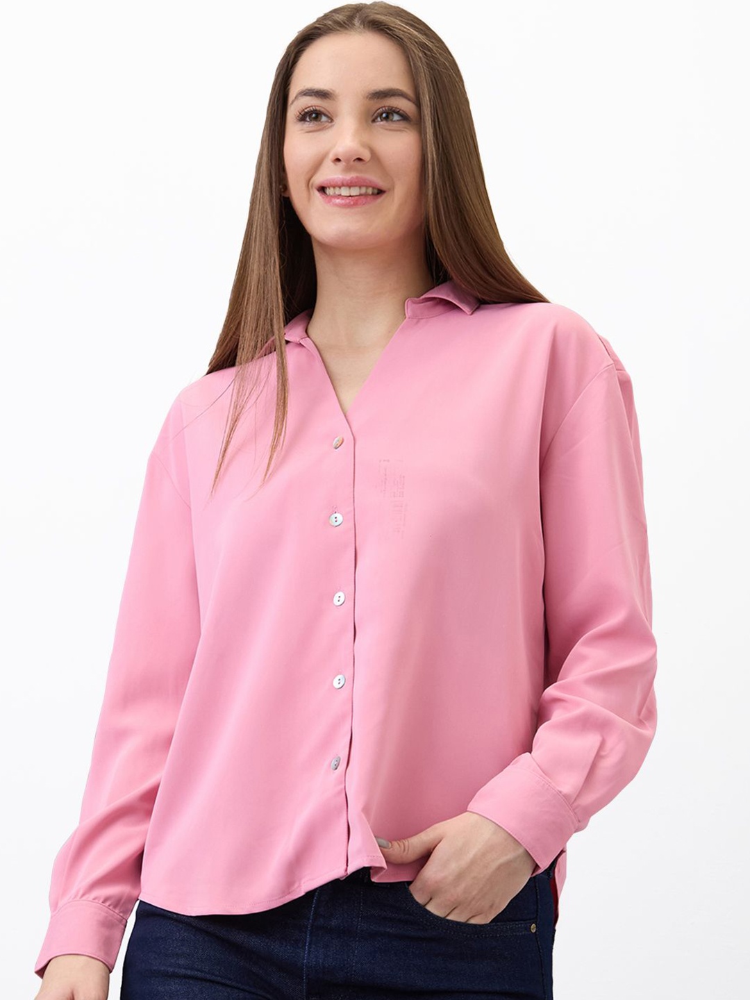 

SPYKAR Women Regular Fit Spread Collar Solid Casual Shirt, Pink