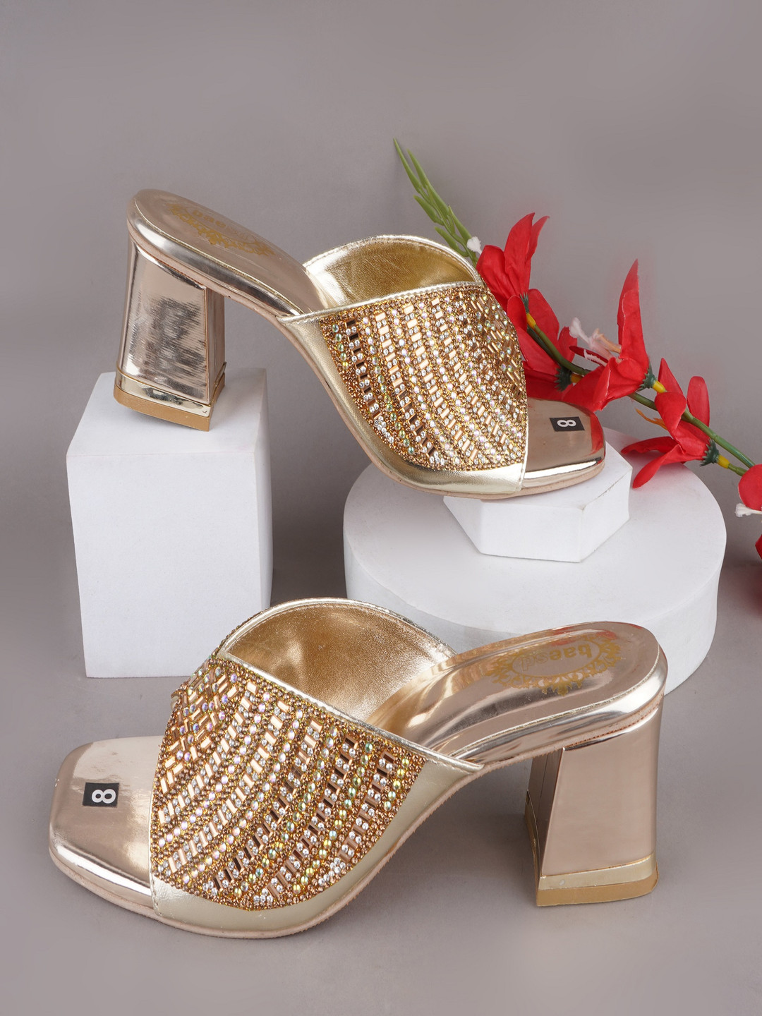 

BAESD Embellished Party Block Heel Sandals, Gold