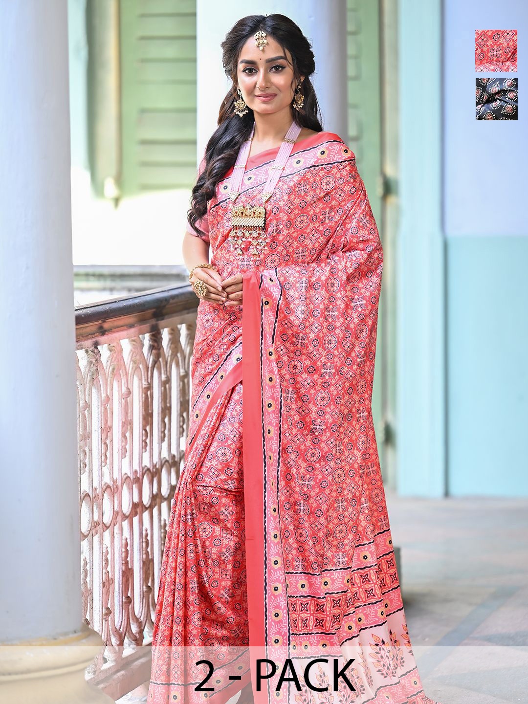 

Anouk Rustic Pack Of 2 Ethnic Motifs Printed Saree, Red
