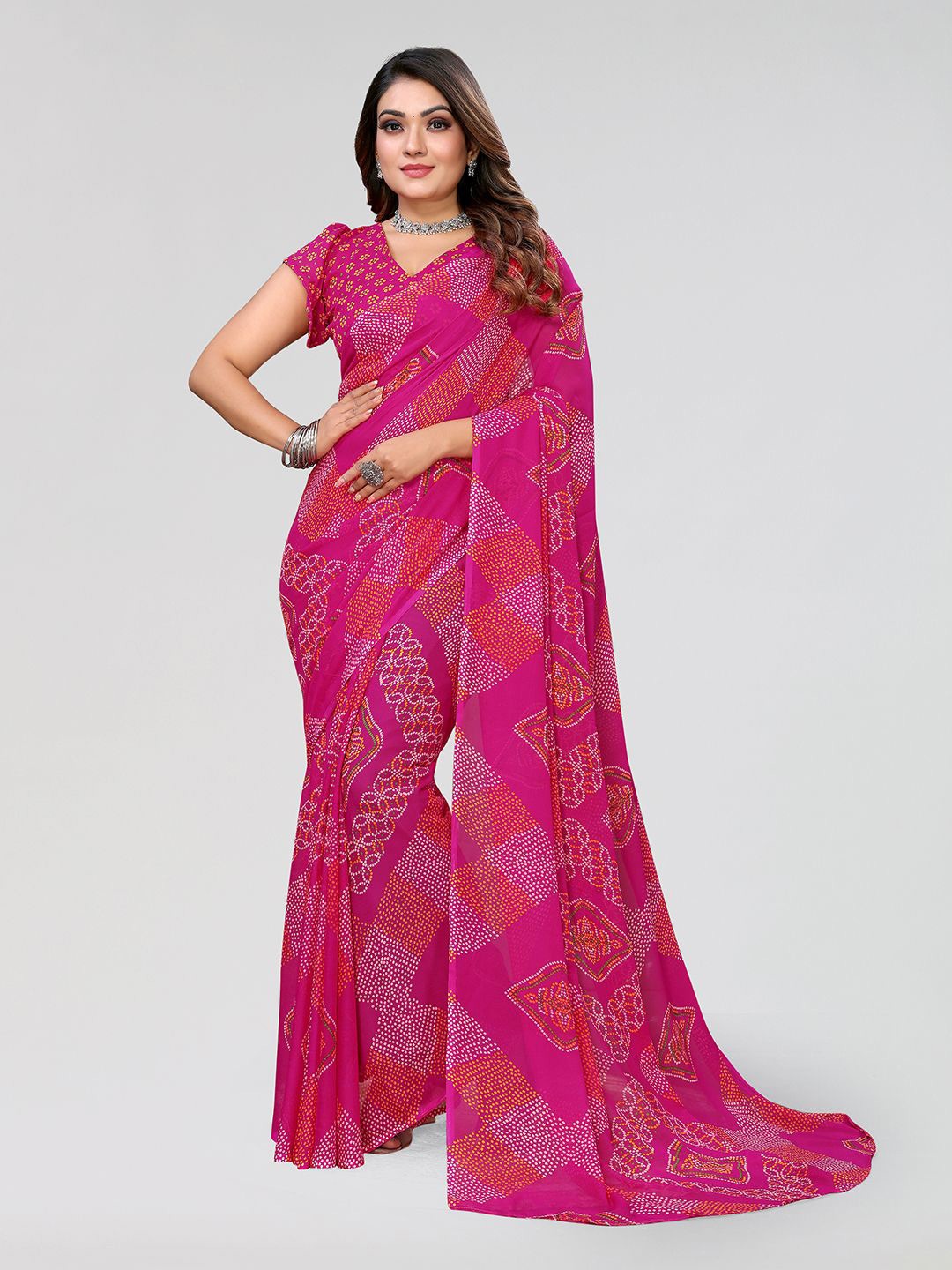 

Moda Rapido Bandhani Printed Saree, Pink