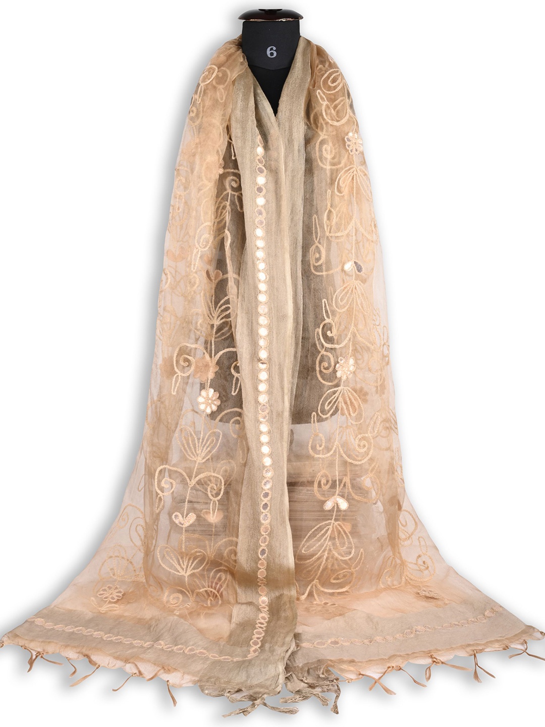 

Wish Karo Colourblocked Tie and Dye Dupatta with Mirror Work, Gold