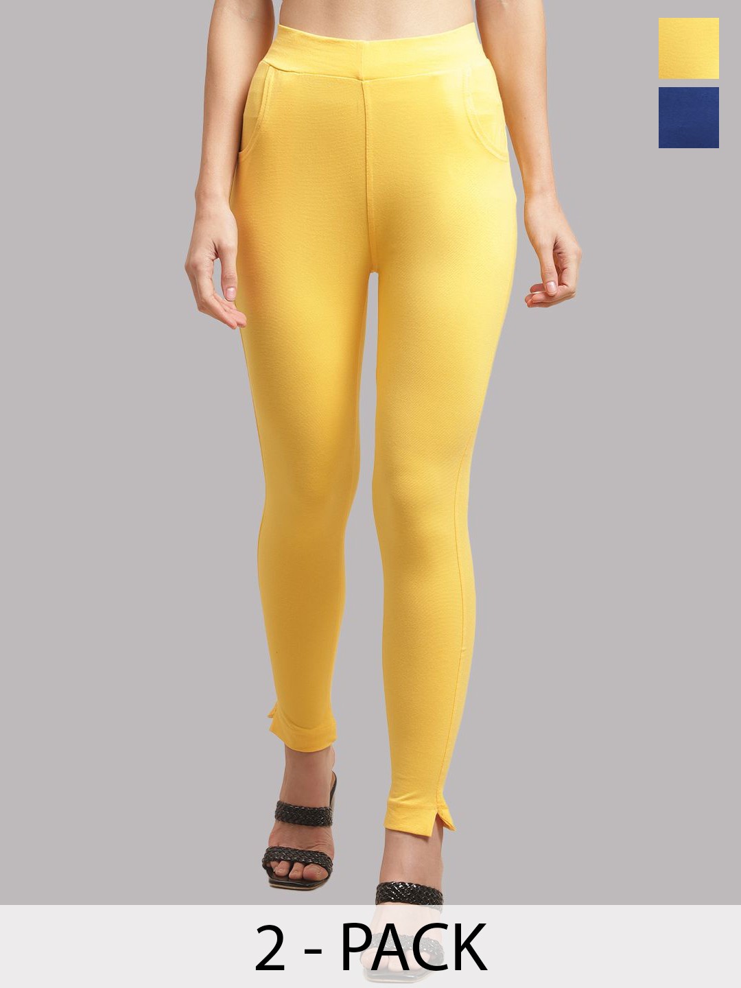 

Valles365 by S.C. Plus Size Pack Of 2 Women Cotton Ankle-Length Leggings, Yellow