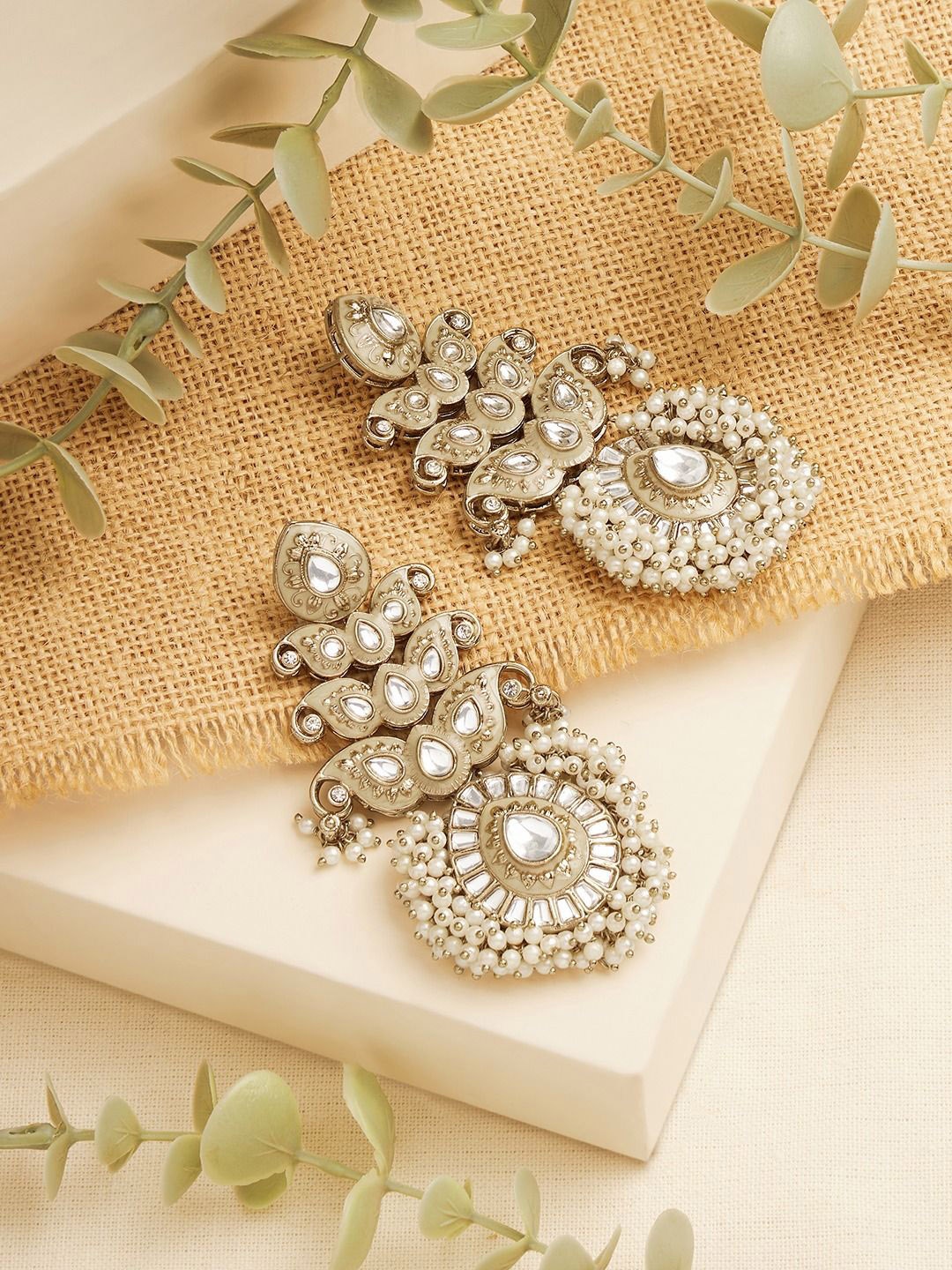 

Zaveri Pearls Gold-Plated Pearls Beaded Contemporary Shaped Drop Earrings
