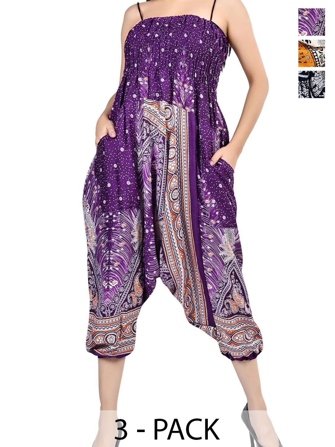 

NarNari Women Pack Of 3 Ethnic Motifs Printed Mid-Rise Harem Pants, Purple