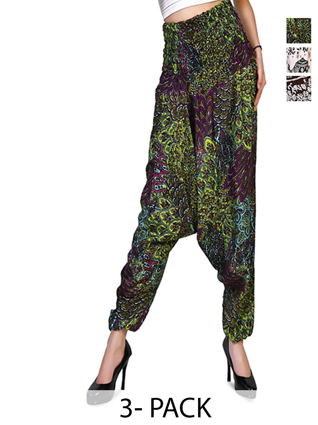 

NarNari Women Pack of 3 Ethnic Motifs Printed High-Rise Harem Pants, Purple