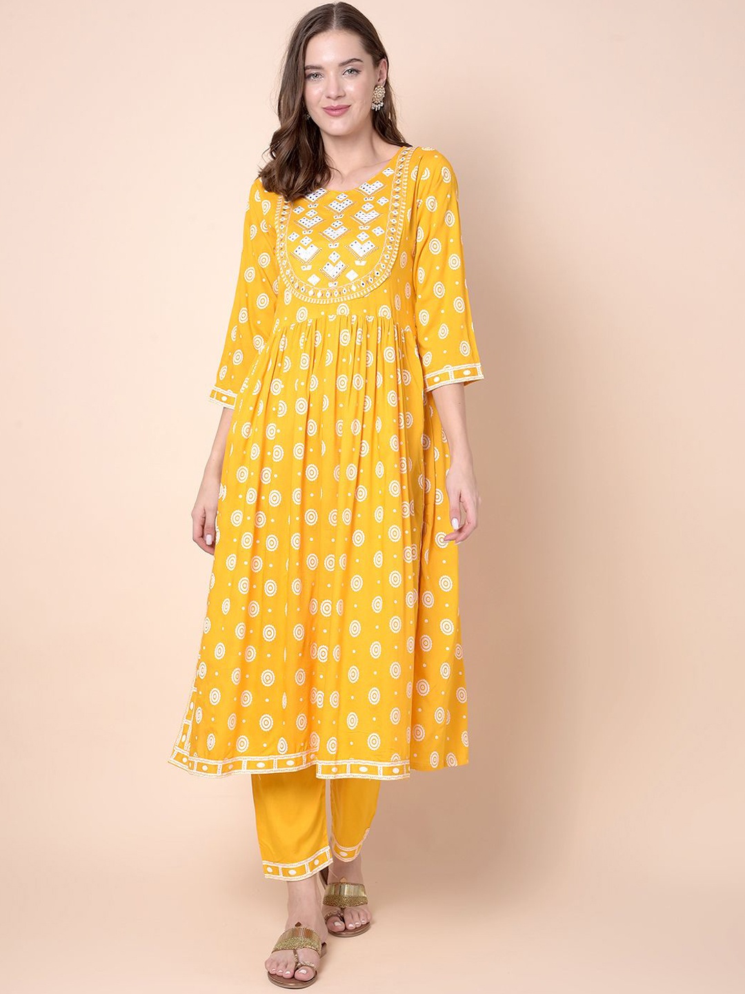 

Moda Rapido Women Embroidered Regular Thread Work Kurta with Trousers & With Dupatta, Yellow
