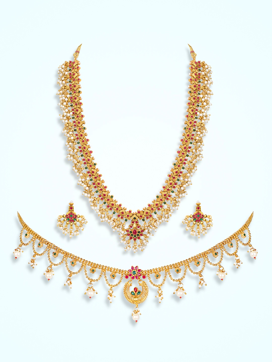 

Peora Gold Plated Stones Studded & Beaded Jewellery Set With Waist Belt