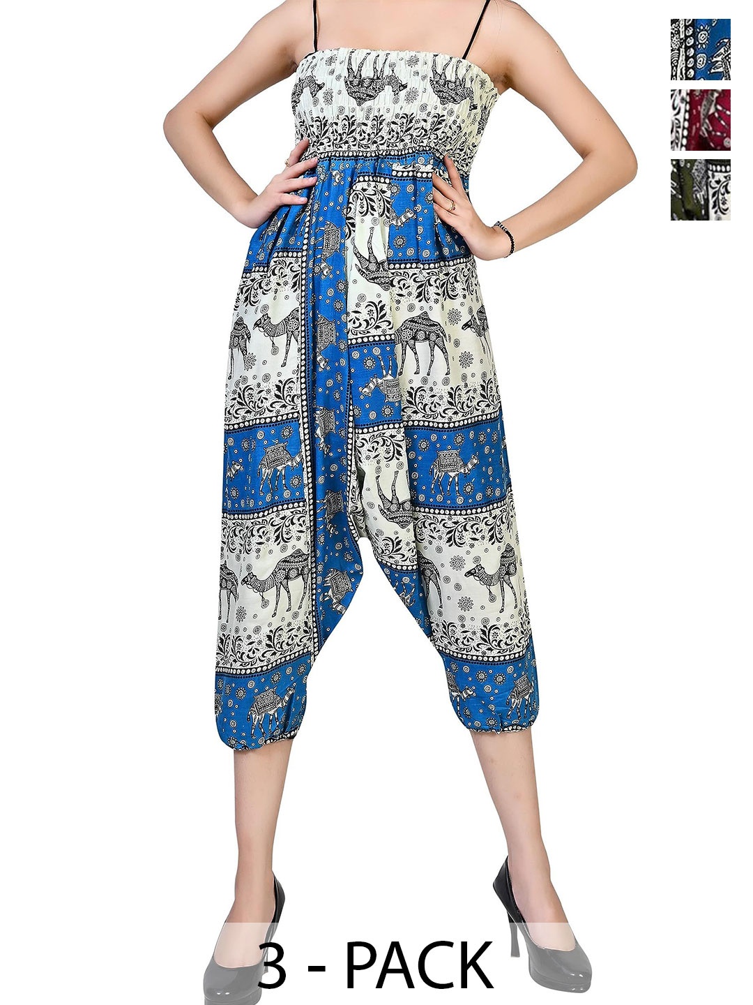 

NarNari Women Pack Of 3 Printed High-Rise Harem Pants, Blue