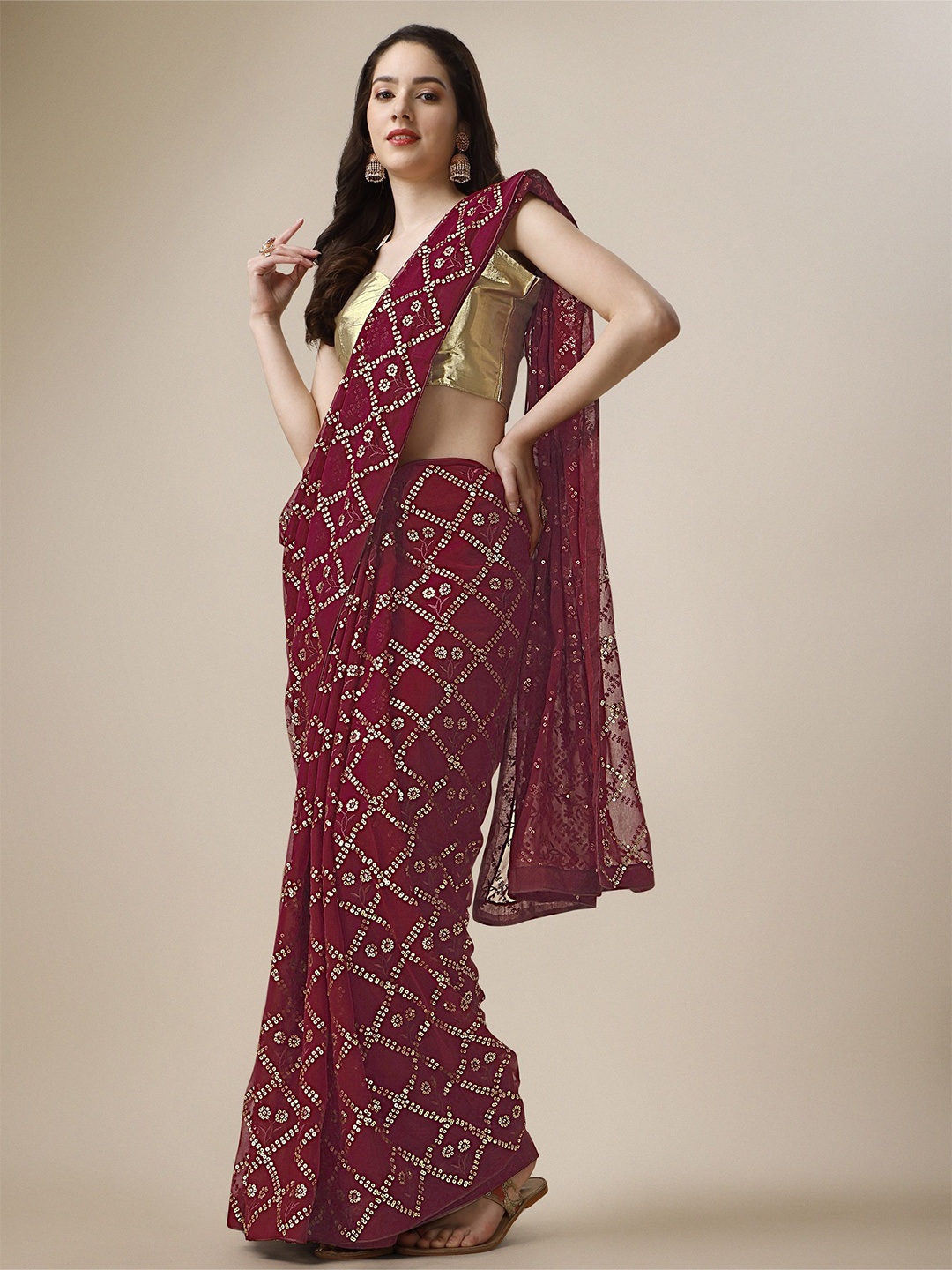 

Moda Rapido Embellished Sequinned Pure Georgette Saree, Maroon